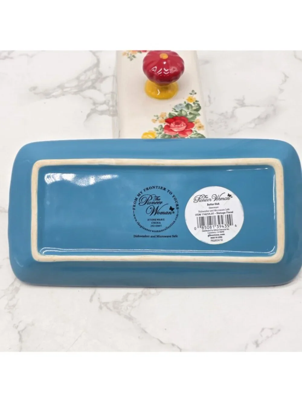 Pioneer Woman Covered Butter Dish VINTAGE FLORAL Stoneware Blue Cottage Country